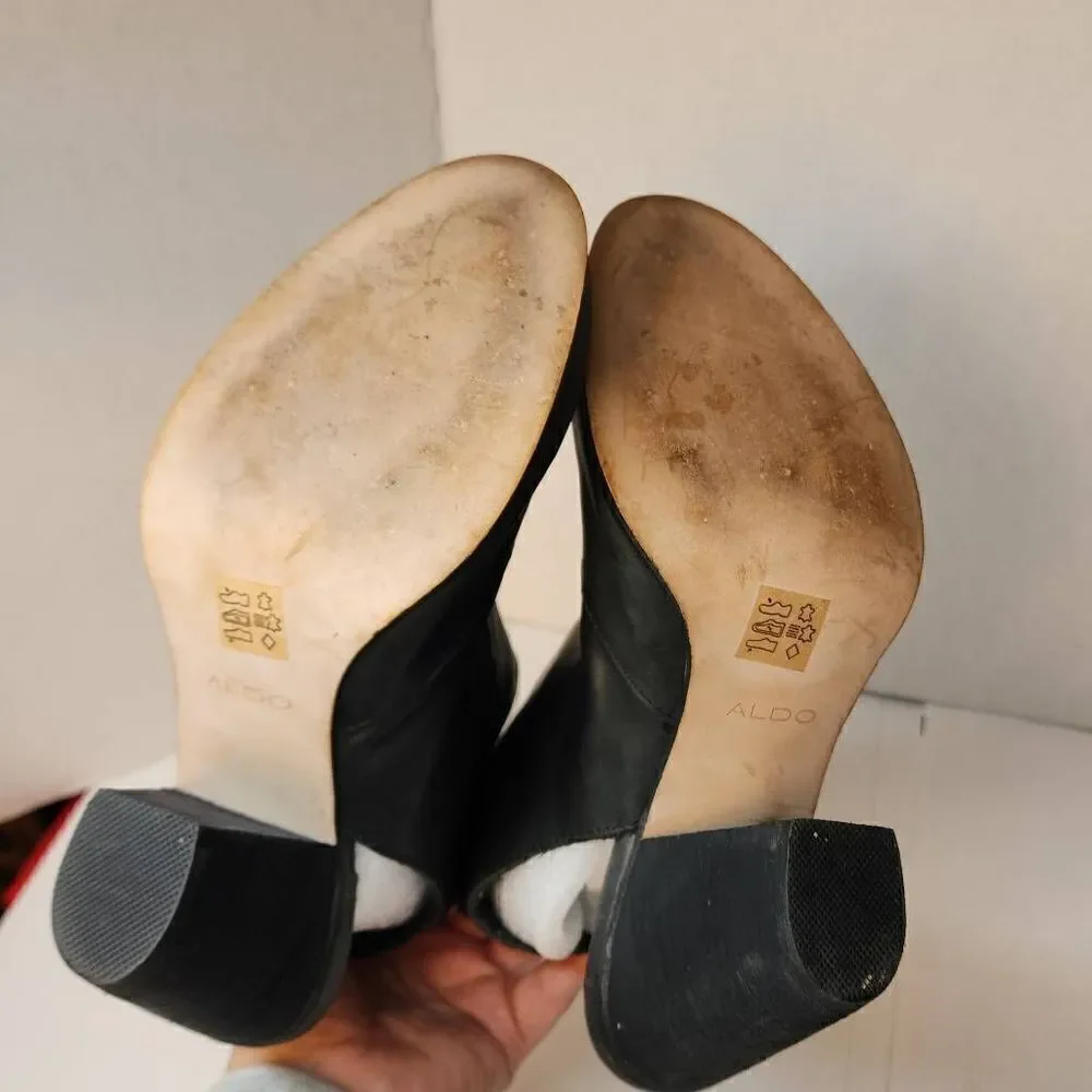 ALDO Booties Size 8.5 Black Full Side Zip Close Toe Open Heel Back One Strap‎